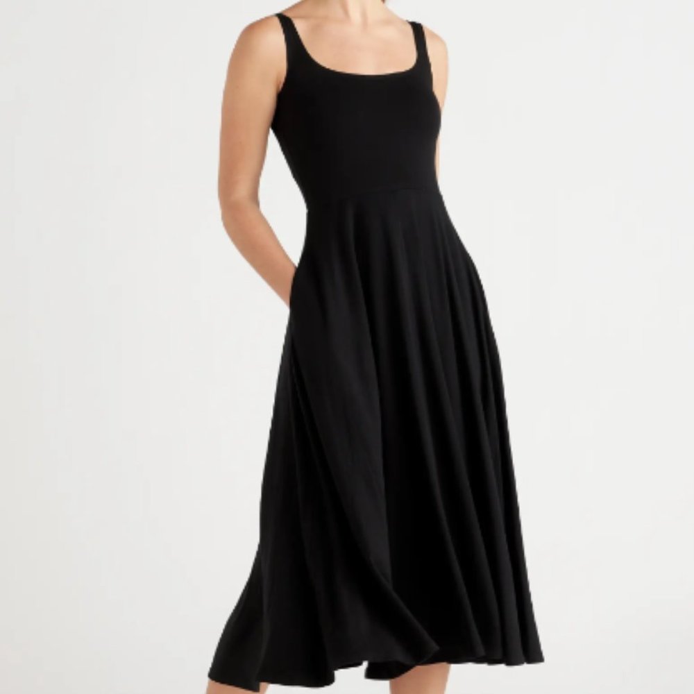 QUINCE Women's Tencel Jersey Fit & Flare Dress, Black, With Pockets! M - NWT!